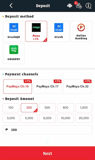 💥Step 1: Select Deposit and select the Maya method. Then, select the recommended payment channel. 